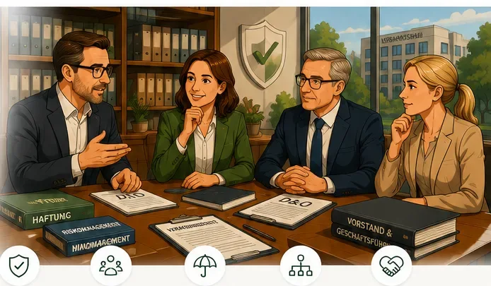 BVVGF Business-Cartoon zu Haftung, Versicherungsschutz und Risikomanagement für Verbandsgeschäftsführer